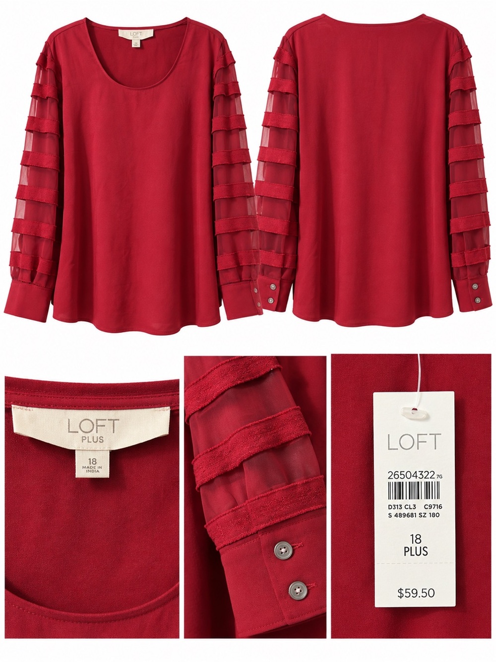 LOFT Plus Ruffle Mesh-Sleeve Top — Size 18